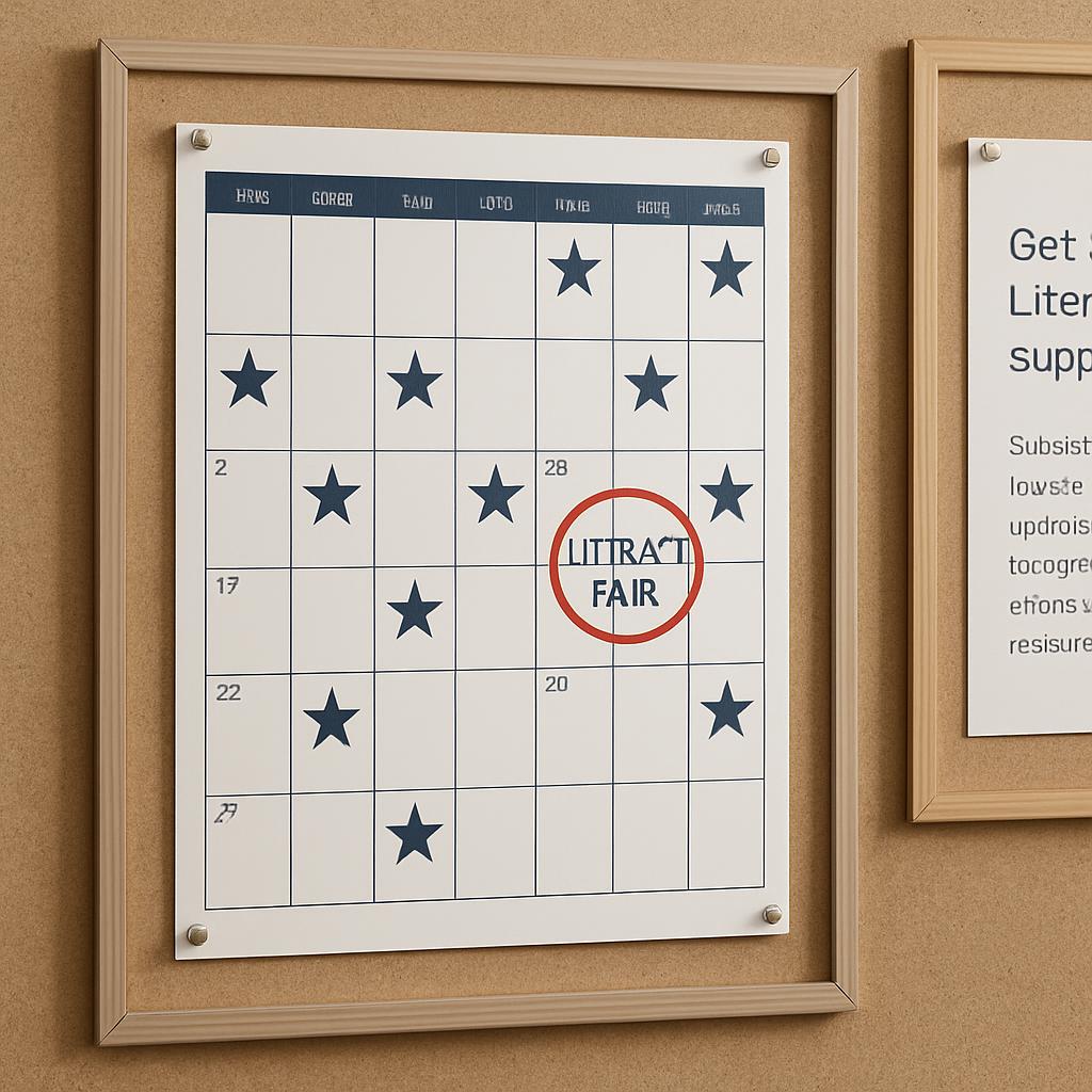 The calendar is blank except for the circled date of "28" labeled as "litra't fair".